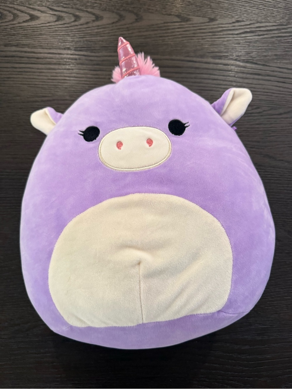 Squishmallows Purple Unicorn Plush Pillow with Cream Belly and Pink Horn